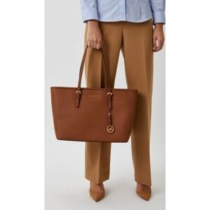 MICHAEL KORS Saffiano Leather Brown Jet Set Travel Tote